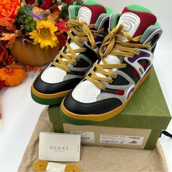 Women’s Gucci basket multicolored high top sneaker size 7.5 US made in Italy - Picture 7 of 10